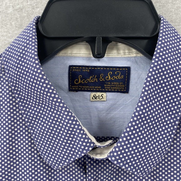 Scotch & Soda LARGE Shirt Button Down Front Blue Polka Dot Cotton Classic READ‎ - Picture 6 of 14